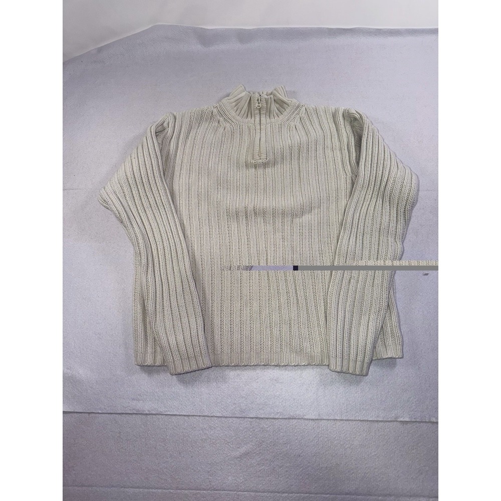 Classic Gap Long Sleeve Ivory 1/4 Zip Pullover Cable Knit Sweater Men's Medium